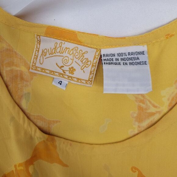 VINTAGE 90s yellow dress fish‎ print sleeveless maxi swim coverup M - Picture 4 of 7